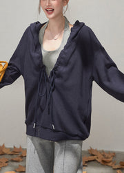 Navy Oversized Cotton Pullover Streetwear Hooded Drawstring Fall