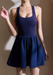 Navy Patchwork Bow Tie Waist Tennis Dress Sleeveless
