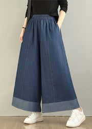 Navy Patchwork Denim Straight Pants Oversized Summer