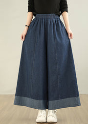 Navy Patchwork Denim Straight Pants Oversized Summer