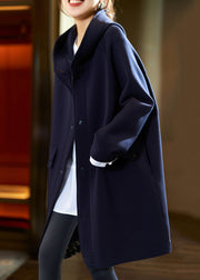 Navy Pockets Oversized Cotton Coats Hooded Long Sleeve