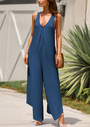 Navy Pockets Solid Long Spaghetti Strap Sleeveless