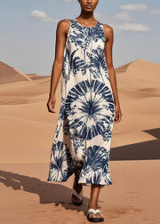 Navy Print Cotton Long Dresses Oversized Sleeveless