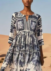 Navy Print Cotton Vacation Dresses Oversized Summer