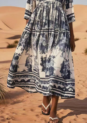 Navy Print Cotton Vacation Dresses Oversized Summer