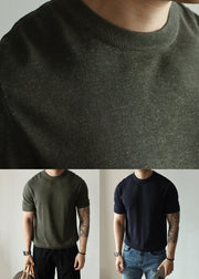 Navy Solid Knit Short Sleeve Men T Shirts O Neck