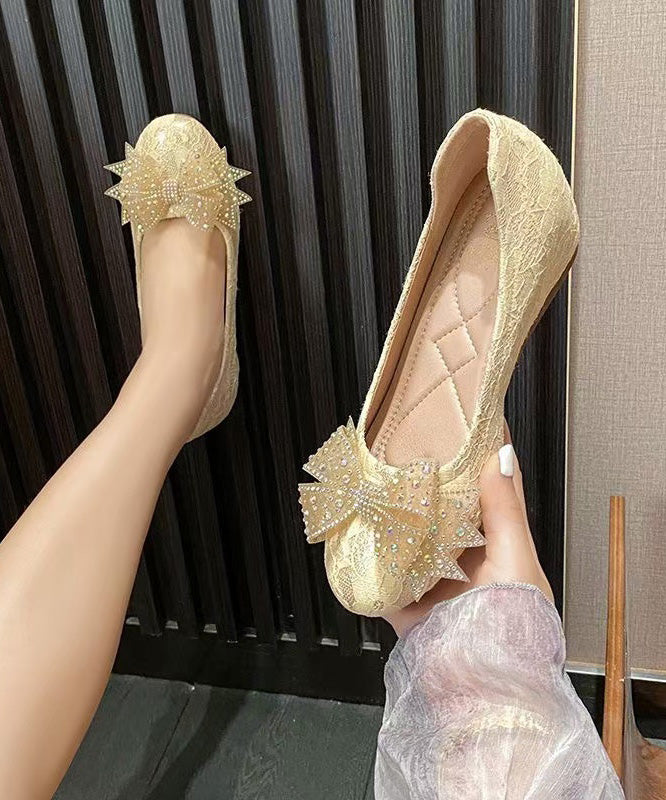 New Apricot Embroidered Bow Lace Inner Height Shoes