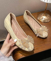 New Apricot Embroidered Bow Lace Inner Height Shoes