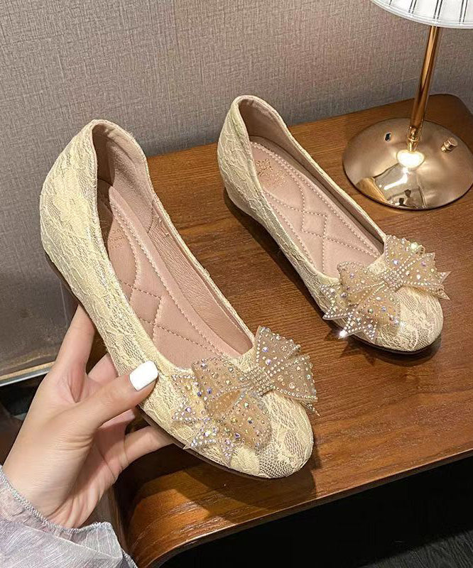 New Apricot Embroidered Bow Lace Inner Height Shoes