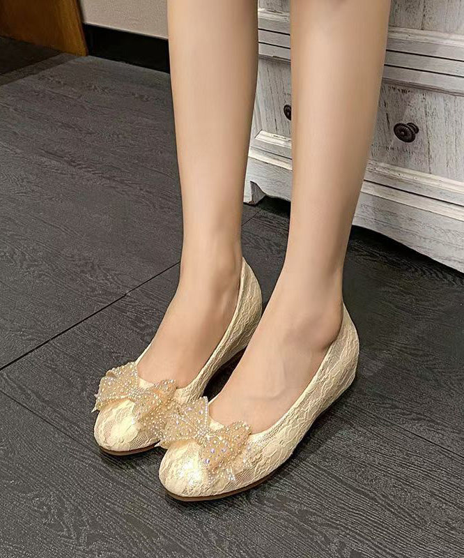 New Apricot Embroidered Bow Lace Inner Height Shoes
