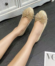 New Apricot Embroidered Bow Lace Inner Height Shoes