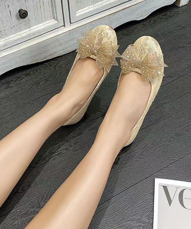 New Apricot Embroidered Bow Lace Inner Height Shoes