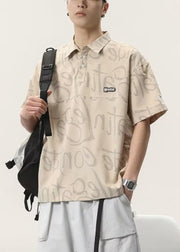 New Apricot Letter Button Cotton Men Polo Shirts Summer