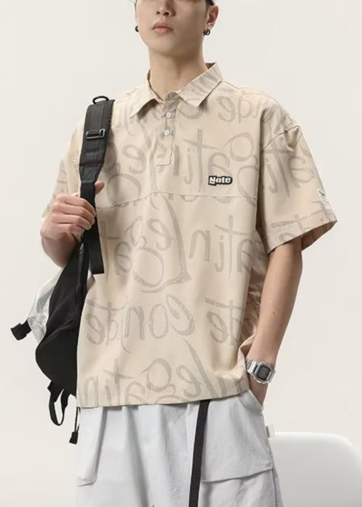 New Apricot Letter Button Cotton Men Polo Shirts Summer