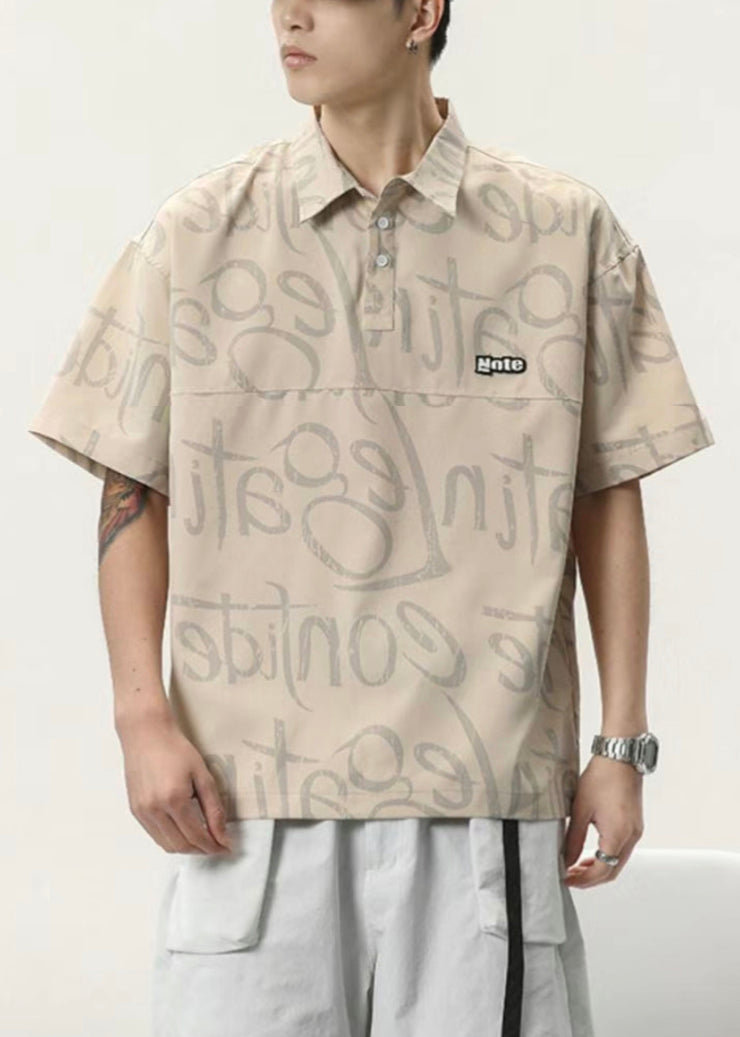 New Apricot Letter Button Cotton Men Polo Shirts Summer