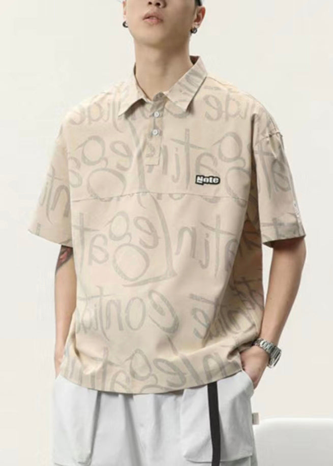 New Apricot Letter Button Cotton Men Polo Shirts Summer