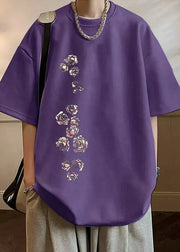 New Apricot O Neck Print Cozy Faux Suede Mens T Shirt Half Sleeve