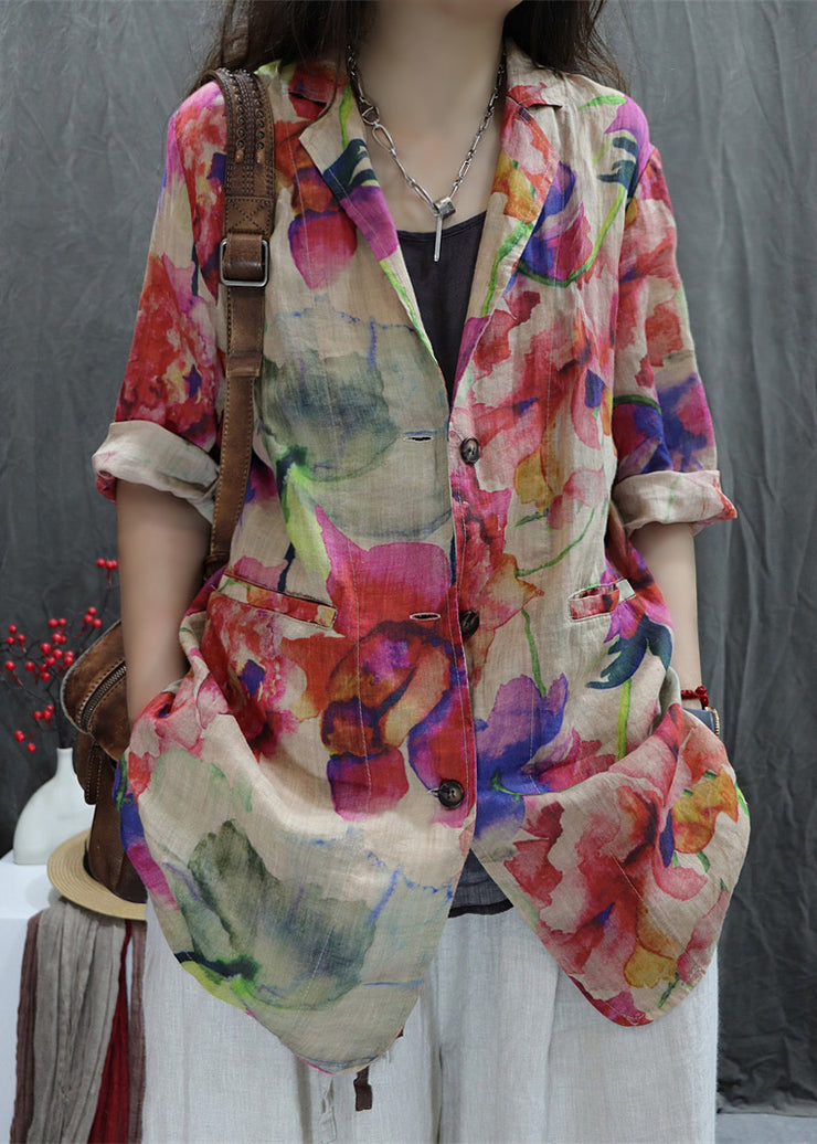 New Apricot Print Back Open Pockets Cotton Coats Bracelet Sleeve