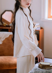 New Apricot Ruffled Embroidered Patchwork Cotton Top Fall