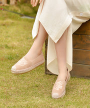 New Apricot Suede Embroidered Splicing Loafer Shoes