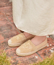 New Apricot Suede Embroidered Splicing Loafer Shoes