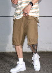 New Army Green Print Pockets High Waist Cotton Men Shorts Summer