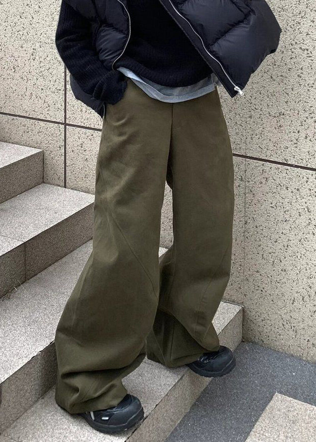 New Army Green Solid Elastic Waist Cotton Mens Pants Spring