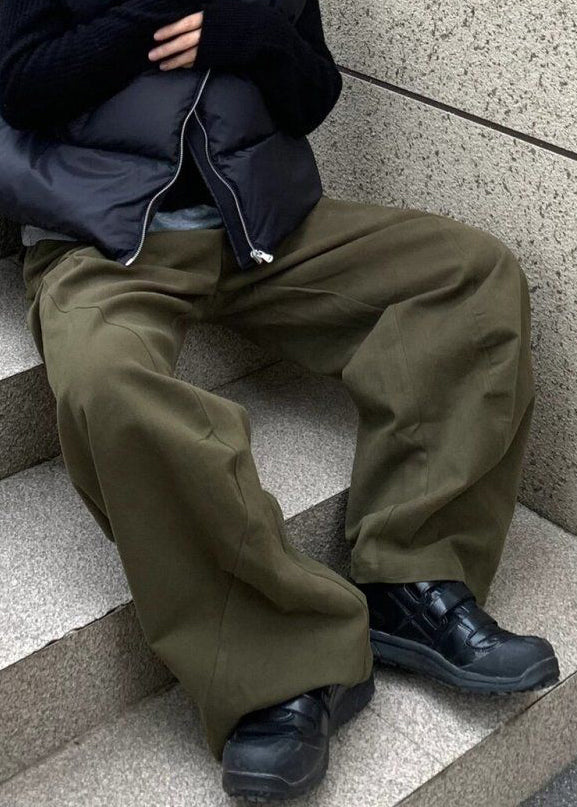 New Army Green Solid Elastic Waist Cotton Mens Pants Spring