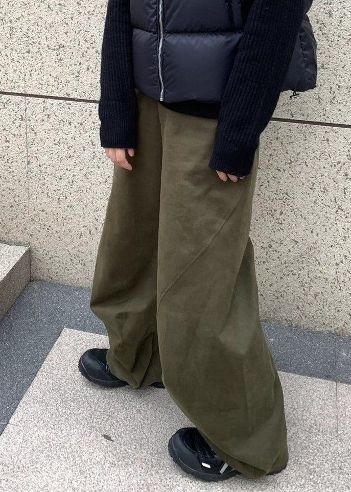 New Army Green Solid Elastic Waist Cotton Mens Pants Spring
