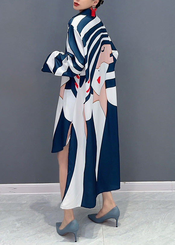 New Asymmetrical Artistic Face Graphic Print Shirtdress With Fall