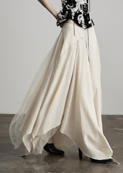 New Beige Asymmetrical Tulle Patchwork Linen Silk Skirt Fall