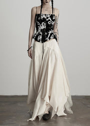 New Beige Asymmetrical Tulle Patchwork Linen Silk Skirt Fall