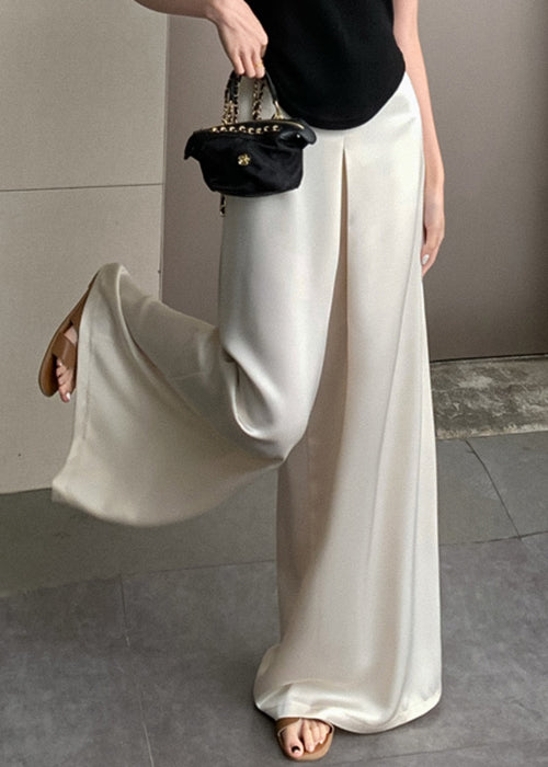 New Beige High Waist Thin Silk Pants Summer