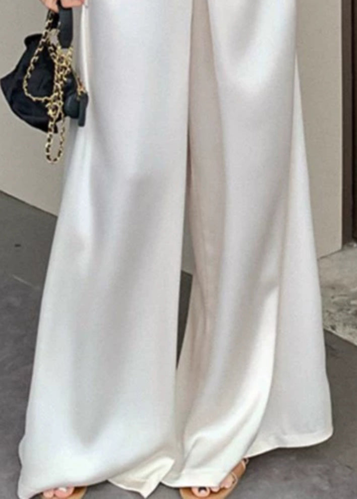 New Beige High Waist Thin Silk Pants Summer