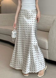 New Beige Original Design Print Silk Maxi Skirts