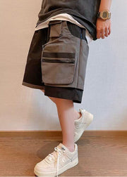 New Black Asymmetrical Pockets Patchwork Cotton Mens Shorts Summer