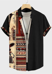 New Black Asymmetrical Print Cotton Men T Shirts Summer