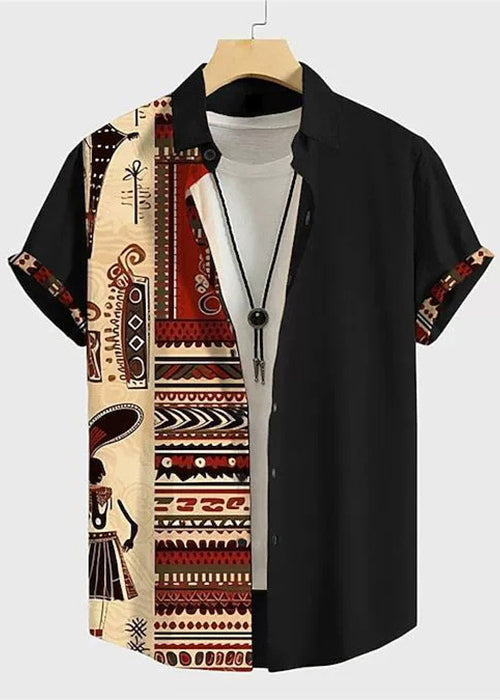 New Black Asymmetrical Print Cotton Men T Shirts Summer