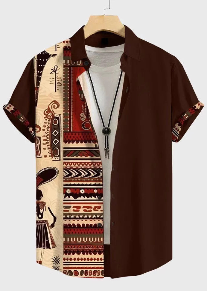 New Black Asymmetrical Print Cotton Men T Shirts Summer
