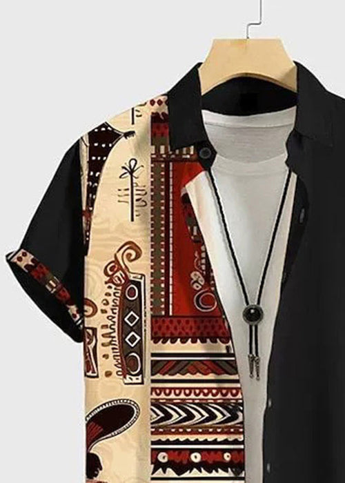 New Black Asymmetrical Print Cotton Men T Shirts Summer