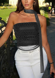 New Black Backless Print Cotton Tanks Summer
