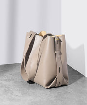 New Black Calf Leather Large Capacity Casual Bucket Bag