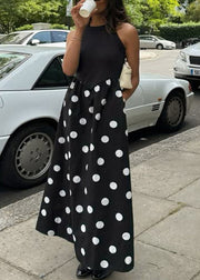 New Black Dot Print Patchwork Cotton Dresses Sleeveless