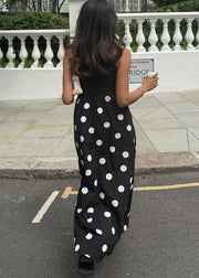 New Black Dot Print Patchwork Cotton Dresses Sleeveless