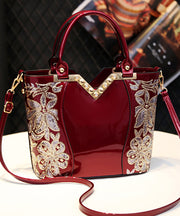 New Black Embroidered Zircon Faux Leather Tote Handbag