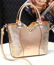 New Black Embroidered Zircon Faux Leather Tote Handbag