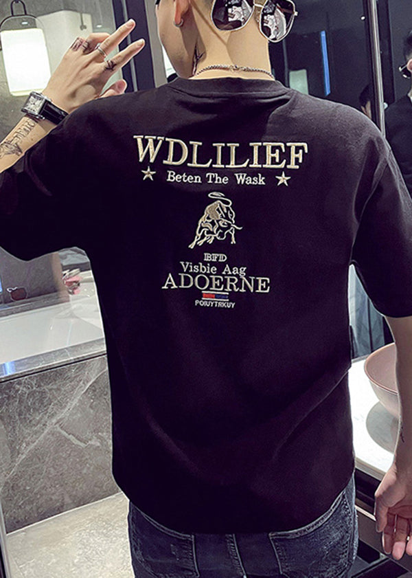 New Black Embroideried Cotton Mens T Shirt Designer Summer
