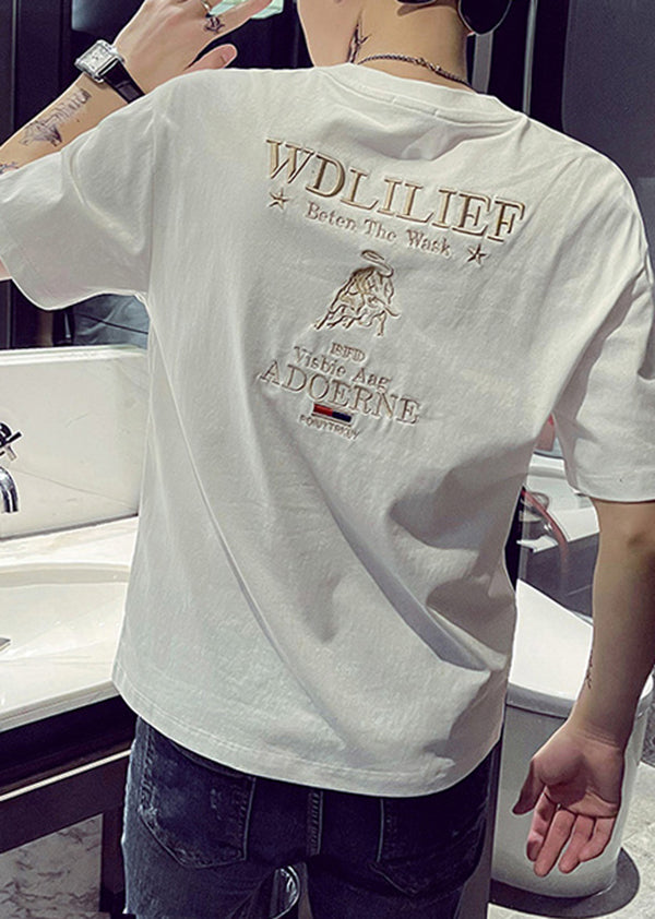 New Black Embroideried Cotton Mens T Shirt Designer Summer