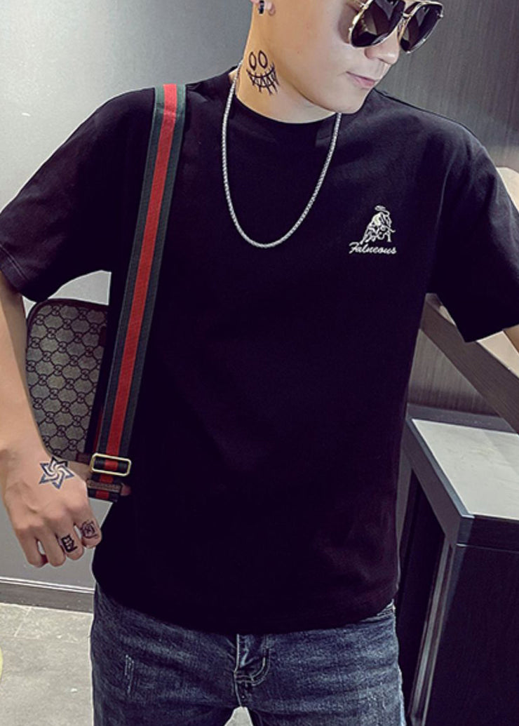 New Black Embroideried Cotton Mens T Shirt Designer Summer