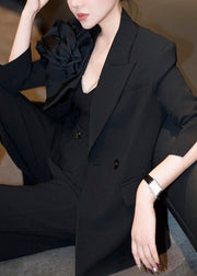 New Black Floral Suit Coat And Pants Women Sets 2 Pieces Fall